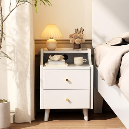 Narrow Nightstand with 2 Drawers,White Nightstand,Bedside Table,Solid Wood Modern Bedside Table for Bedroom,Study,Toilet - color: White, size: 15.75"D x 15.75"W x 22.32"H(2 Drawers)