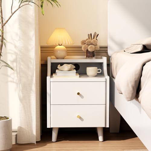 Narrow Nightstand with 2 Drawers,White Nightstand,Bedside Table,Solid Wood Modern Bedside Table for Bedroom,Study,Toilet - color: White, size: 15.75"D x 15.75"W x 22.32"H(2 Drawers)