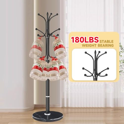 Coat Rack Stand,Black Metal Coat Rack Freestanding with 12 Hooks | Modern Coat Rack with Natural Marble Base,Heavy Duty Coat Hanger Stand, Coat Hall Clothes Tree Stand for Office,Bebroom
