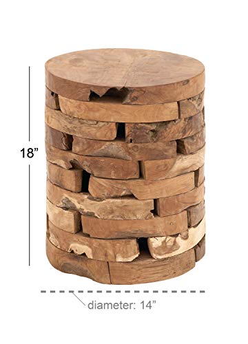Deco 79 Teak Wood Handmade Side End Accent Table Live Edge End Table with Brick Inspired Design, Side Table 14" x 14" x 18", Light Brown - color: Light Brown, size: 14" x 14" x 18"