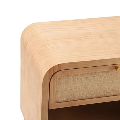 Christopher Knight Home Louisa Modern Nightstand with Open Shelf & Drawer, Wooden Small Night Stand, Bedside Table/End Table for Bedroom/Living Room, Storage Cabinet with Curved Design, Natural