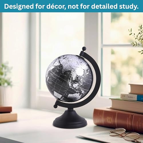 5" World Globe With Sturdy Metal Stand (NOT PLASTIC!) - Desktop Globes For Home Desk Table Office Decor - Book Shelf Decor Globe - 5 Inch - Metallic Black