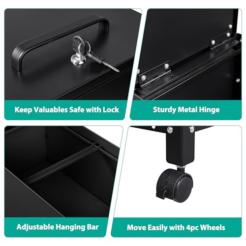 SISESOL Rolling File Cart with Wheels Hanging Files,Rolling File Cabinet Organizer,Rolling Hanging File Folder Cart on Wheels,Metal Filing Cart,Fit A4/F4/Letter/Legal File for Home Office (Black) - color: Black