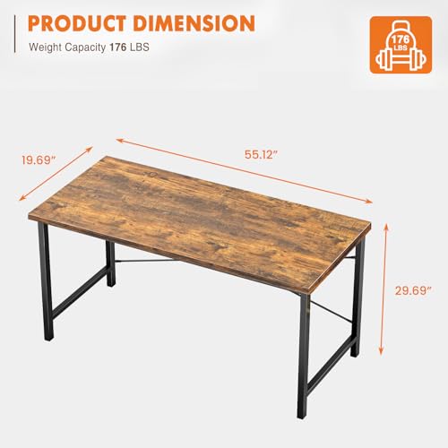 Sweetcrispy Small Computer Desk, 55" Office Writing Desk with Metal Frame & Wooden Tabletop, X-Shaped Reinforcement, Student Study Home Bedroom Table, Brown - color: Rustic Brown, size: 55-Inch