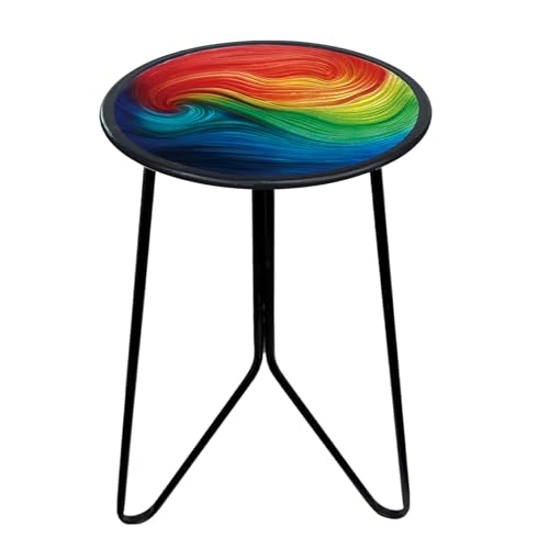 LIFFY Patio Side Tables,12" Outdoor Metal Side Table with Glass Tabletop,Indoor Small Round Decorative Plant Stand & Accent Table for Garden, Yard, Balcony, Backyard, Porch - color: Green&red-12 Inches