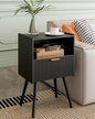 Veegle Nightstand,Modern Bedside Table with Storage Drawer and Open Wood Shelf, Accent Night Stand with Solid Wood Legs for Living Room, Bedroom and Small Spaces,Easy Assembly (Black) - color: Black