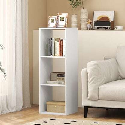 3 Cube Storage Organizer, 3 Tier Floor Standing Bookcase, Small Bookshelf for Small Spaces, Wooden Open Display Shelf for Living Room, Bedroom, Study, White Bookshelf with Open Back - size: 3 Cubes
