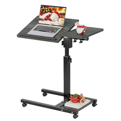 Furist Overbed Table with Wheels Adjustable Height, Mobile Standing Stand Up Rolling Laptop PC Desks with Tilting Top Height Tray Side Computer Workstation for Bedroom on Hospital Home Use, Black - color: Black