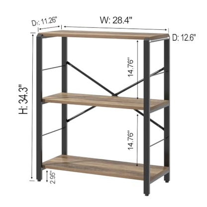 FOLUBAN Small Bookshelf, 3 Tier Open Book Shelf, Rustic Wood and Metal Shelving Unit for Small Space, Oak - color: Oak, size: 3-Tier