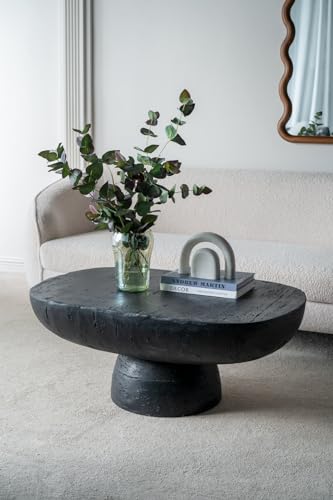 36" Faux Stone Coffee Table for Living Room Oval Coffee Table for Indoor or Outdoor, Modern Travertine Concrete Pattern Center Tables Side Tables, Magnesium Oxide, No Assembly,Black - color: Faux Stone-oval-36inch-black-coffee
