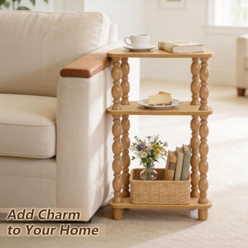 3-Tier Small Side Table, Narrow End Table, Natural Wood | Modern Accent Table, Skinny Bedside Nightstand, For Small Spaces, Bedroom & Living Room - color: Natual Wood, size: Narrow
