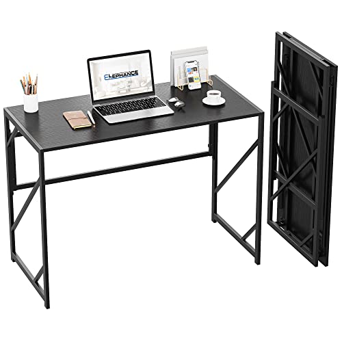 Elephance Folding Desk Writing Computer Desk for Home Office, No-Assembly Study Office Desk Foldable Table for Small Spaces - color: Black, size: 31.5 Inch