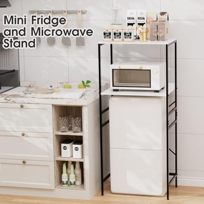 Mini Fridge Shelf Mini Fridge and Microwave Stand Over Mini Fridge Storage Rack Height Adjustable Microwave and Fridge Stand Suitable for Dorm, Kitchens, Offices,Marble-Look - color: Marble-look Finish