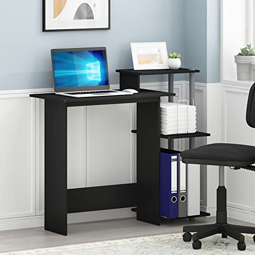 Furinno Efficient 29-Inch Black Computer Desk with Side Shelves, Gaming Desk with 3 Open Shelves, Home Office Desk, for Home Office, Study Room, Dorm, Bedroom, Black - color: Classic Black/Grey, size: 28.6-in with 3 Side Shelves