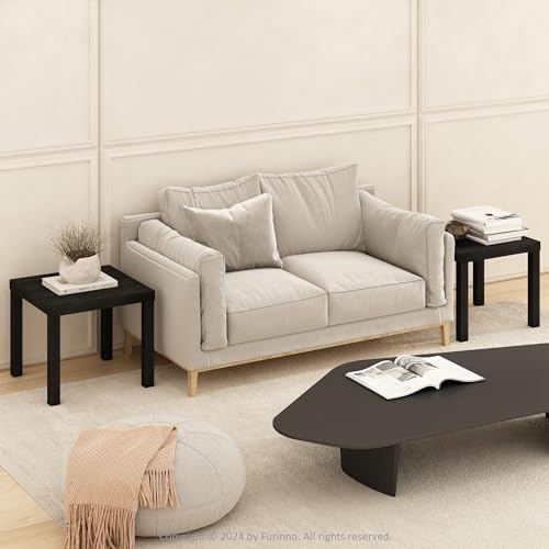 Furinno Classic Set of 2 Modern Coffee Table, Printer Stand, Black | 1.8" Triple Thick Square Tabletop, Side Table with 4 Legs, for Living Room, Bedroom, Home Office - color: Black, size: Set of 2, Square