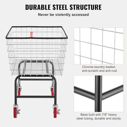 VEVOR Wire Laundry Cart, 3.8Bushel Wire Laundry Basket with Wheels, 32.5''x21.3''x29.9'', Commercial Laundry Basket, Steel Frame with Chrome Finish, 4'' Casters, Wire Cart for Laundry - size: 3.8 Bushel--32.5''x21.3''x29.9''