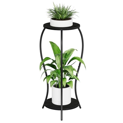 Plant Stand Indoor, 2 Tier Round Tall Plant Stand, Flower Pot Stand, Plant Shelf Rack, Corner Plant Stand for Planter Garden Balcony Patio Living Room, Black - color: Black-Wood