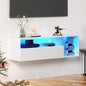 sogesfurniture 39.3'' Floating Wall TV Cabinet Stand with LED Lights, Wall Mounted Entertainment Center with Storage Shelves, Modern High Gloss Media Console for Living Room, Bedroom - size: 39.3''-White
