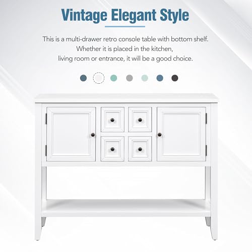 P PURLOVE Console Table Buffet Sideboard Sofa Table with Drawers Cabinets and Bottom Shelf (White) - color: White