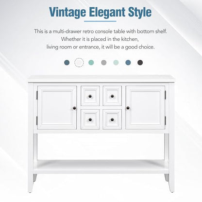 P PURLOVE Console Table Buffet Sideboard Sofa Table with Drawers Cabinets and Bottom Shelf (White) - color: White