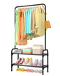 Sakugi Clothes Rack - 29.3" × 12.5" × 59.6" Clothing Rack and Shoe Rack with Anti-Slip Stopper, Large Capacity Rack with 2-Tier Shoe Organizer, Clothes Organizer for Bedroom, Entrance, Laundry, Black - color: Black