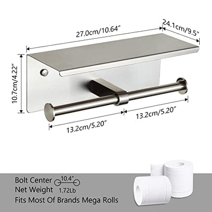 Double Toilet Paper Holder with Shelf Brushed Nickel Toilet Paper Holder Wall Mounted - color: Brushed Nickel