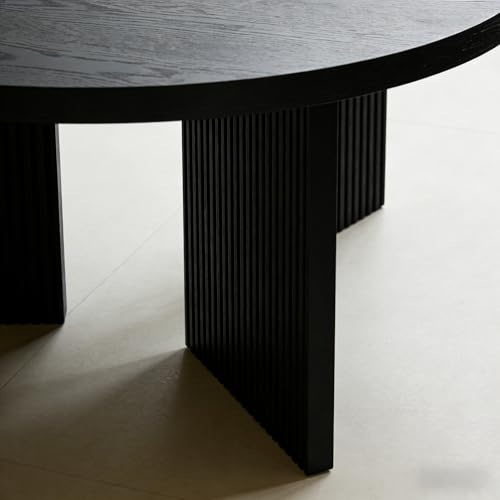 35" Wooden Round Coffee Table, Black | Smooth Thick Coffee Table, Low Circle Center Table with X Shaped Stable Legs, Accent Tea Table for Living Room, Office - color: Black, style: Coffee Table