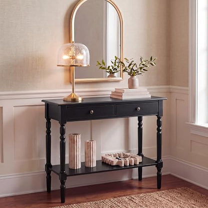 SAFAVIEH Home Collection – Rosemary Distressed Black Console Table with Drawers & Shelf, Classic Contemporary Storage Console, Turned Leg Design (AMH5705B) - color: Distressed Black