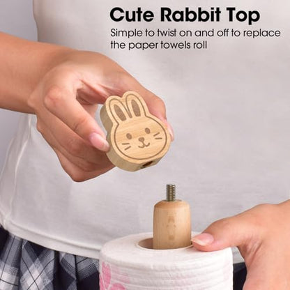 KitchLife Cute Wooden Paper Towel Holder Countertop - Solid Freestanding Paper Towel Dispenser Stand Organizer with Anti-Skid Base (Rabbit) - style: Rabbit