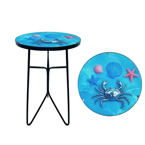 12 Inch Folding Outdoor Side Tea Table,Crabs and Shells Coffee Tables, Plant Tables Indoor,Garden or Living Room Decor Afternoon Tea Dinner Table, Simple Assembly Cast Iron Plant Stand - color: Crabs and Shells