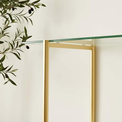 LumFurn Glass Console Table for Living Room, Foyer & Entrance, 2-Tiers Mid-Century Modern Sofa Table with Clear Glass Top, White Marble Finish Wood Shelf and Gold Finish Frame - color: Clear & White Marble, size: L41" Sofa Table