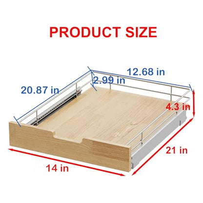 Sikarou Pull Out Cabinet Organizer 14"W x 21"D Wood and Wire Storage Shelf - size: 1-TIE 14*21 WM
