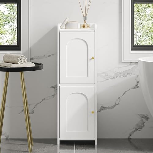 Hzuaneri Bathroom Storage Cabinet, Small Corner Floor Cabinet with 2 Doors and Adjustable Shelf, Narrow Toilet Paper Cabinets, Bathroom Organizer for Small Spaces, 7.9" D x 9.8" W x 29.5" H White - color: White, size: 7.9"D x 9.8"W x 29.5"H