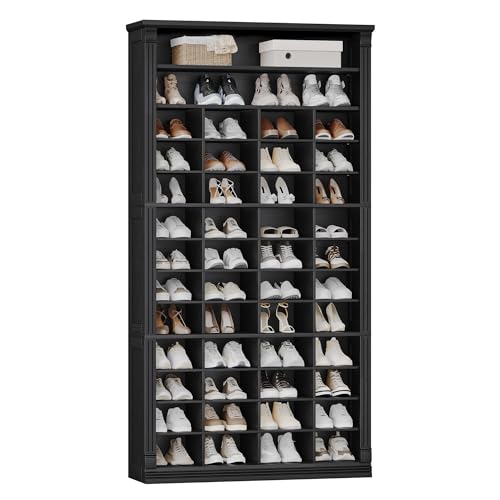 Hzuaneri 13 Tiers Shoe Storage Cabinet, Tall Shoe Cabinet with Cubby | Wooden Shoes Organizer for Closet, 52 Pairs, Shoes Cubby Organizer for Entryway, Hallway, Bedroom, Black SR41004X - color: Black, size: 12.6"D x 39"W x 80.9"H