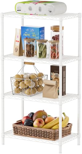 SINGAYE 4 Metal Shelves Wire Shelving Storage Shelf Adjustable Unit Pantry | 4 Tier Kitchen Laundry Room Organization Home Pantry Closet Bathroom Organizers Garage Rack 14" D x 24" W x 48" H White - color: White, size: 4 Tier 14"Dx24"Wx48"H