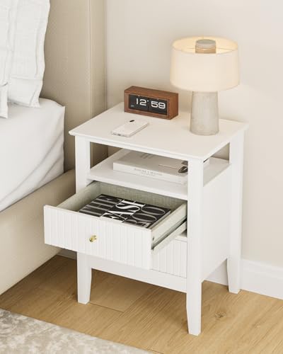 Fluted Nightstand, Farmhouse Night Stand with 2 Drawers, Mid Century Modern Side Accent Table,Bedside End Table for Bedroom, Living Room, White - color: White, size: 2 Drawers