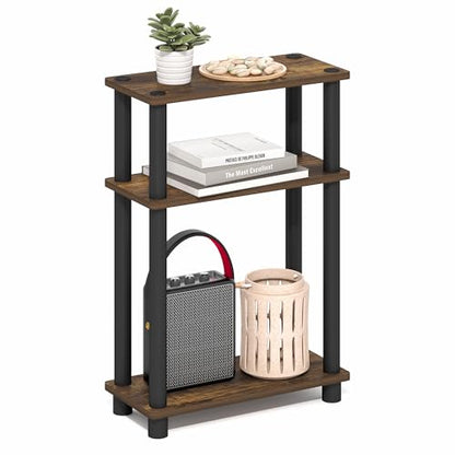 Furinno Turn-N-Tube Narrow Side Table, 3-Tier Rectangular Modern End Table with Storage Shelf, Slim Toolless Assembly Nightstand, Night Stand, Bedside Table, for Living Room, Bedroom, Amber Pine - color: Amber Pine/Black