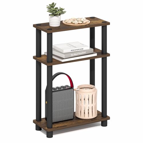 Furinno Turn-N-Tube Narrow Side Table, 3-Tier Rectangular Modern End Table with Storage Shelf, Slim Toolless Assembly Nightstand, Night Stand, Bedside Table, for Living Room, Bedroom, Amber Pine - color: Amber Pine/Black