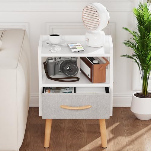 White Nightstand with Drawer, Small Wood Bedside Table, Kids Nightstand | Mid Century Modern Nightstand, Small Bedside Table for Bedroom, Kids Room & Small Spaces.