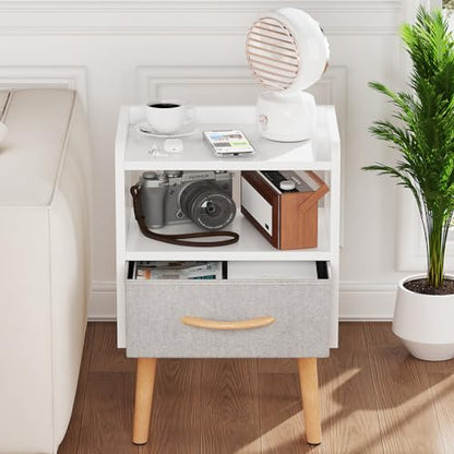 White Nightstand with Drawer, Small Wood Bedside Table, Kids Nightstand | Mid Century Modern Nightstand, Small Bedside Table for Bedroom, Kids Room & Small Spaces.