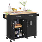 Yaheetech Kitchen Island Cart with Drop Leaf, 49" Rolling Island Table with Storage, Drawer, Kitchen Cart with Rubberwood Top, Detachable Towel & Spice Rack, Black