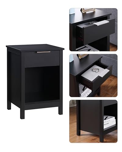 Nightstand with Drawer,Wooden End Table with Drawer and Opening Shelf,Side Table for Bedroom,Black - color: Black, style: 1 Drawers