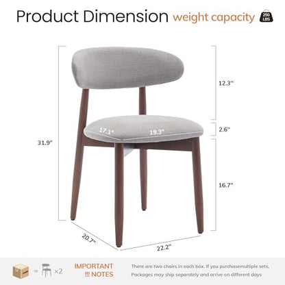 COLAMY Mid-Century Modern Wooden Dining Chair Set of 2, Indoor Upholstered Kitchen Chairs with 2.6" Cozy Padded Seat, Walnut Finish Side Dining Chair, [Gray] - color: Grey, size: 2 Chairs