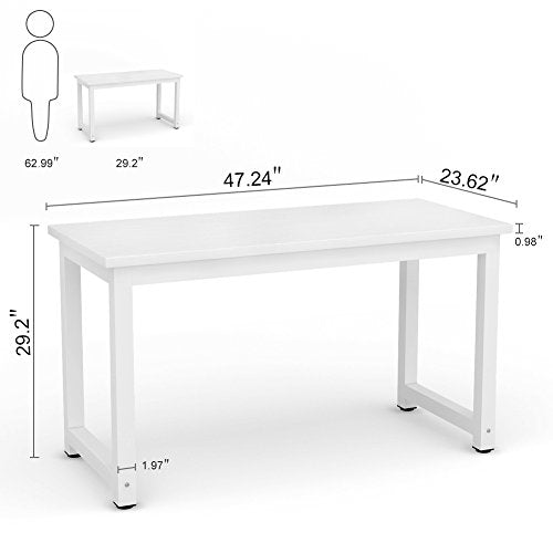 Tribesigns Modern Simple Computer Desk, 47 inch Office Desk Computer Table, Study Writing Study Desk for Home Office, White - color: White, size: 47*23.6 inch