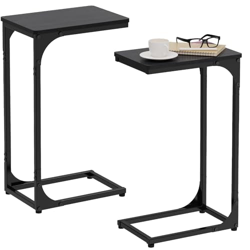C Shaped End Tables Couch Table TV Trays Set of 2, 7" Wide, Black | Small Thin Side Table Skinny Slide Under Couch Tray Tables for Sofa Bedroom Small Space - color: Black, size: 7" Width