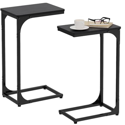 C Shaped End Tables Couch Table TV Trays Set of 2, 7" Wide, Black | Small Thin Side Table Skinny Slide Under Couch Tray Tables for Sofa Bedroom Small Space - color: Black, size: 7" Width