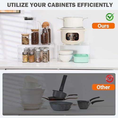 Clear Acrylic Cabinet Organizer Shelf 2Pcs, Stackable Cabinet Shelves, Dish Organizer for Cabinet, Kitchen Cabinet Organizer Riser, Pantry Cupboard Storage for Spice Bottles, Mugs, Small Plates & Jars