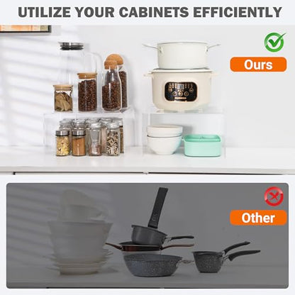 Clear Acrylic Cabinet Organizer Shelf 2Pcs, Stackable Cabinet Shelves, Dish Organizer for Cabinet, Kitchen Cabinet Organizer Riser, Pantry Cupboard Storage for Spice Bottles, Mugs, Small Plates & Jars