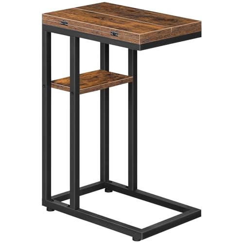 HOOBRO Foldable C Shaped End Table, C Shaped Side Table with Storage Shelf, Small Snack Table, Slide Under Couch Table for Sofa, Living Room Bedroom Small Spaces Easy Assembly, Rustic Brown BF29SF01 - color: Rustic Brown + Black