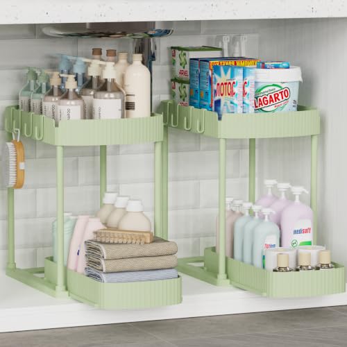 Ukeetap 2 Pack Multi-Purpose Pull-Out Storage Organizers, Under Sink Organizers and Storage for Bathroom & Kitchen, Under Cabinet Organizers and storage, 14.8 Inch, Green - color: Green, size: 14.8 Inch